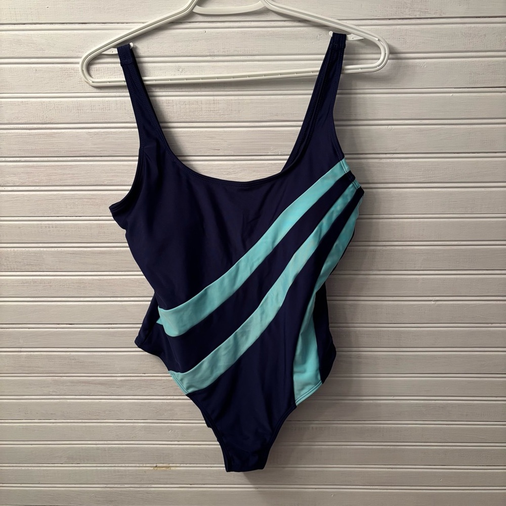 NWOT - Stylish Navy and Aqua One-Piece Swimsuit